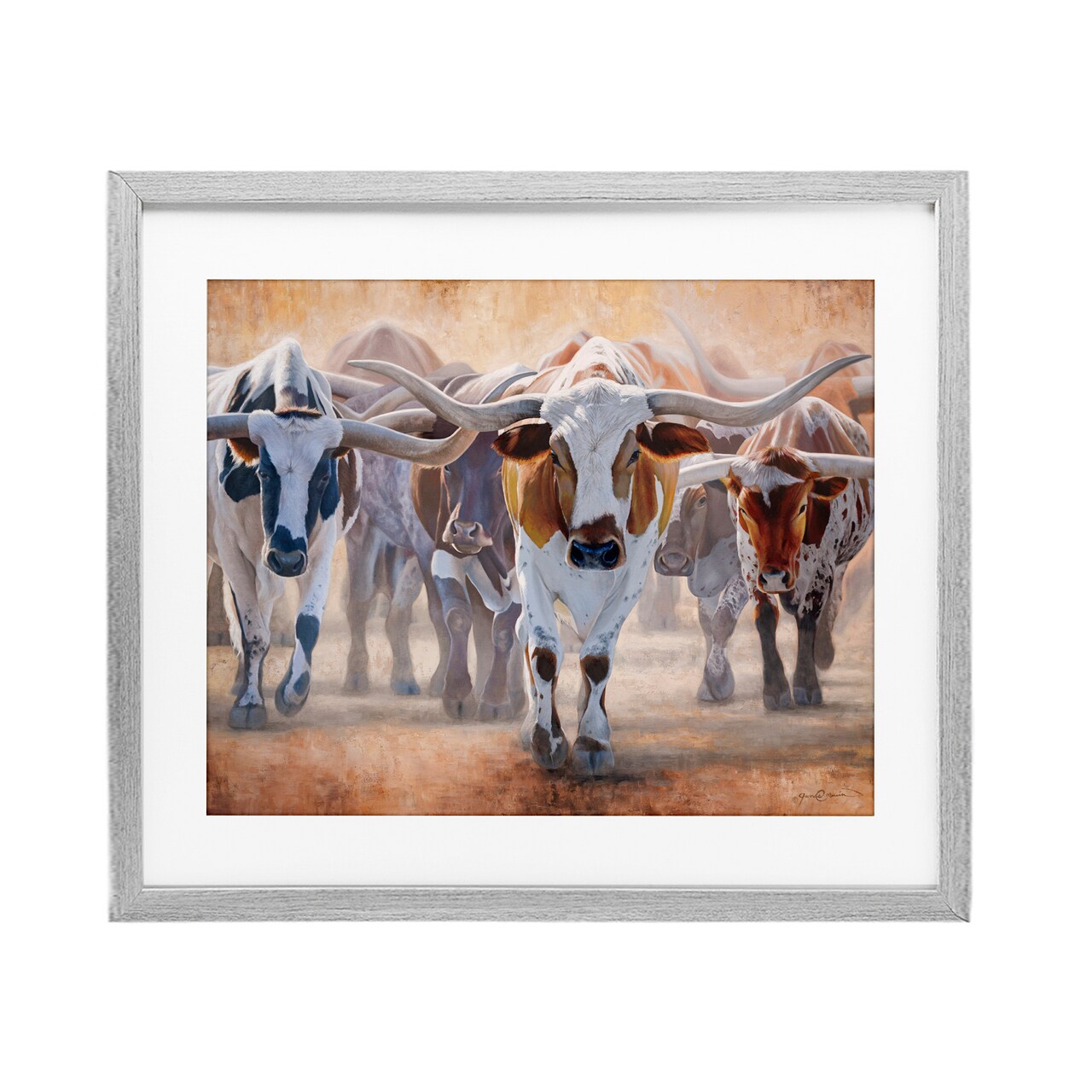 Stupell Industries Trotting Longhorn Cattle Framed Print Under Glass, design by James Corwin